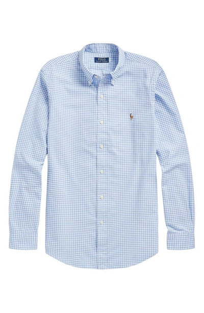 Shop Polo Ralph Lauren Classic Fit Gingham Oxford Button-down Shirt In Light Blue/ White