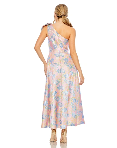 Mac Duggal One Shoulder Embroidered Floral A Line Dress In Pink Multi