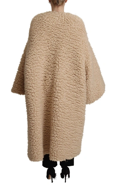 Shop Dolce & Gabbana Beige Cashmere Wool Faux Fur Coat Women's Jacket