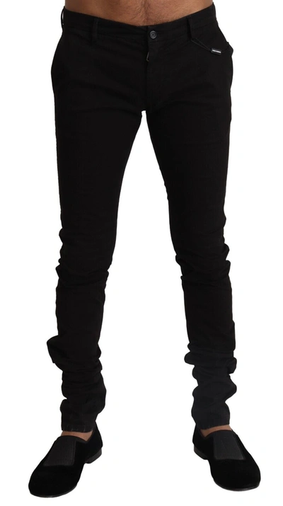 Shop Dolce & Gabbana Black Cotton Stretch Slim Fit Skinny Men's Pants