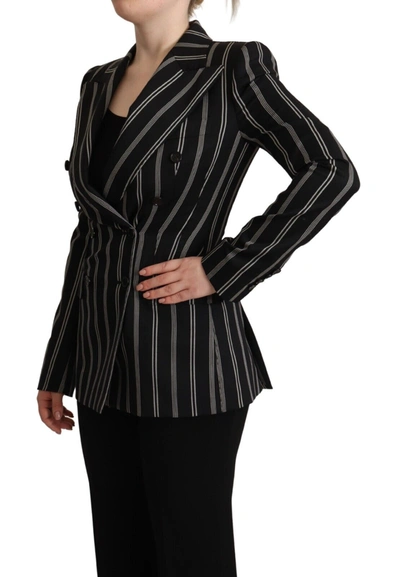 Shop Dolce & Gabbana Black White Stripes Wool Long Sleeves Women's Jacket In Black/white