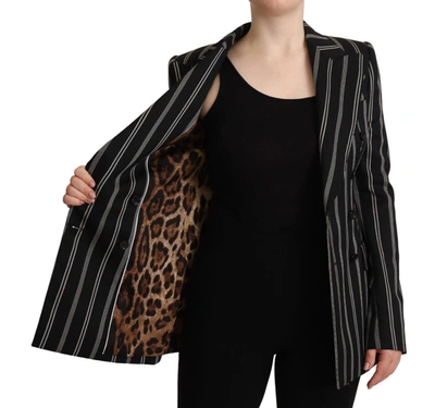 Shop Dolce & Gabbana Black White Stripes Wool Long Sleeves Women's Jacket In Black/white