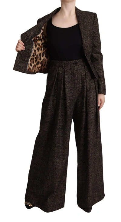 Shop Dolce & Gabbana Dark Brown Wool Single Breasted 2 Pc Jacket Women's Pants