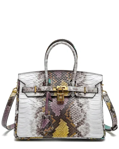 Shop Tiffany & Fred Snake-embossed Leather Satchel In Silver