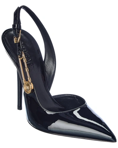 Shop Versace Safety Pin Patent Slingback Pump In Black