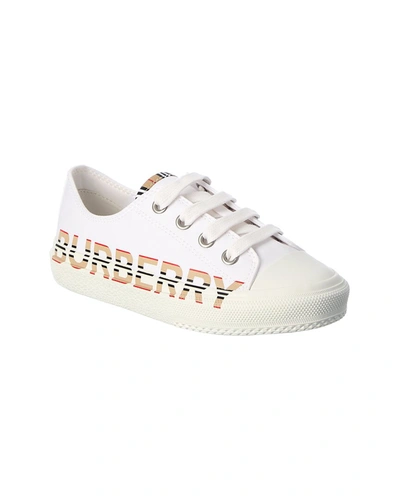 Shop Burberry Icon Stripe Logo Canvas Sneaker In White