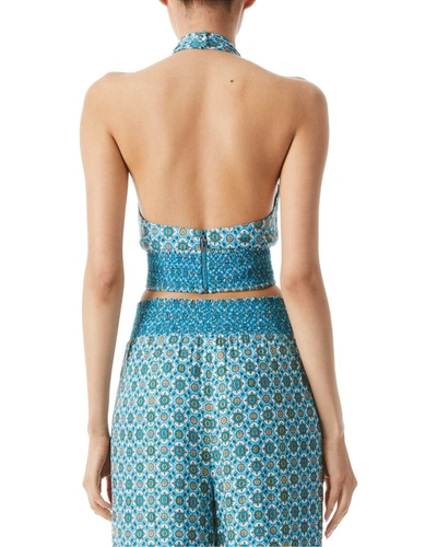 Shop Alice And Olivia Lyndon Cross Front Halter Top In Blue