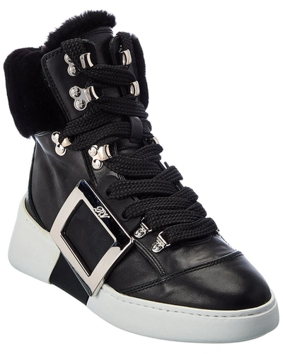 Shop Roger Vivier Viv Skate Mounty Leather Sneaker In Black