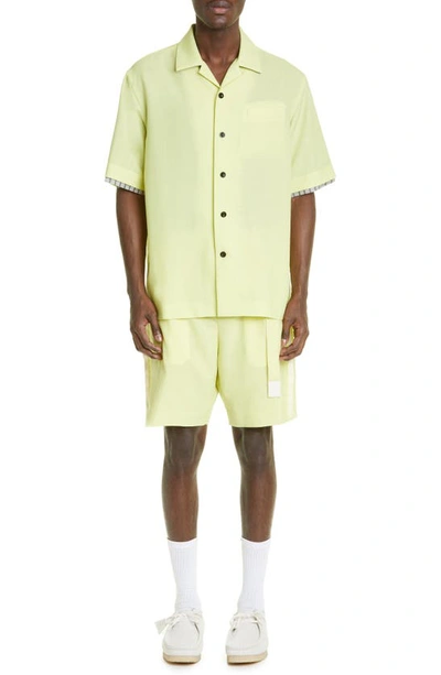 Shop Sacai Short Sleeve Convertible Collar Suiting Shirt In Yellow