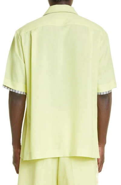 Shop Sacai Short Sleeve Convertible Collar Suiting Shirt In Yellow