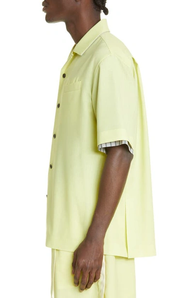 Shop Sacai Short Sleeve Convertible Collar Suiting Shirt In Yellow