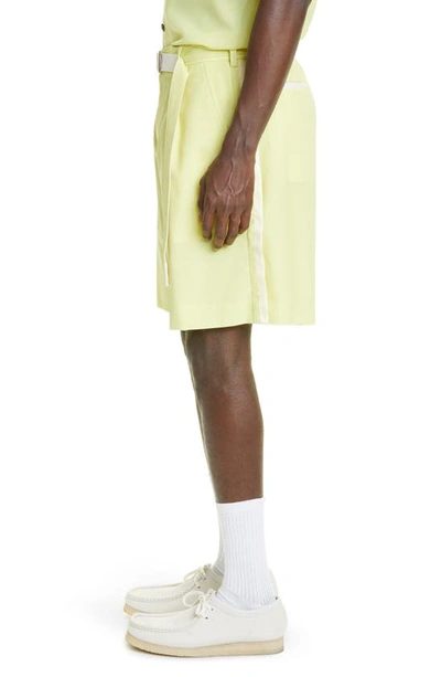 Shop Sacai Belted Wide Leg Suiting Shorts In Yellow