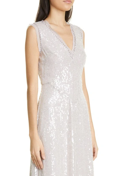 Shop Erdem Denise Crystal Embellished Sequin Sleeveless Midi Dress In Ice Pink