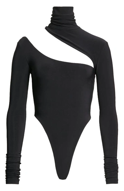 Shop Laquan Smith Asymmetric Cutout Bodysuit In Black