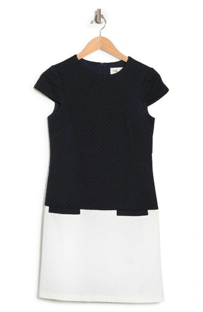 Shop Eliza J Colorblock Cap Sleeve Shift Dress In Navy White