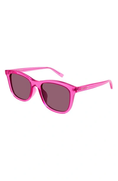 Shop Saint Laurent 53mm Rectangular Sunglasses In Fuchsia