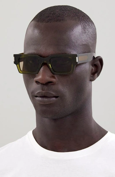 Shop Saint Laurent 50mm Rectangular Sunglasses In Green