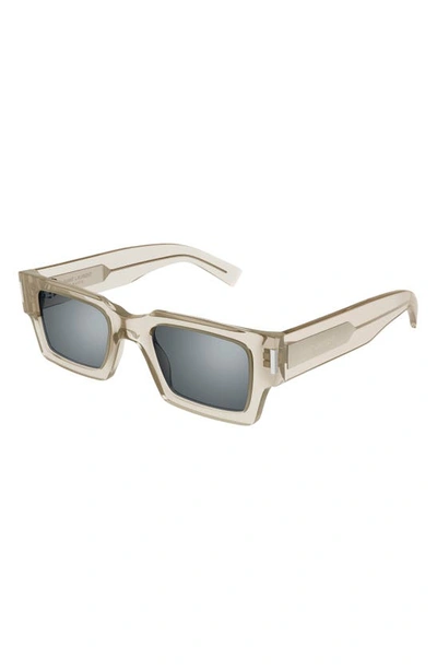 Shop Saint Laurent 50mm Rectangular Sunglasses In Beige