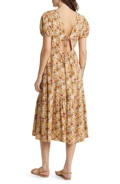 Shop Madewell Libby Floral Print Puff Sleeve Midi Dress In Sand