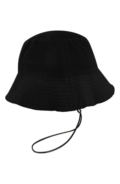 Shop Allsaints Frayed Cotton Canvas Bucket Hat In Black/ Warm Brass