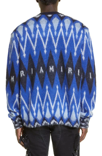 Shop Amiri Argyle Mohair & Alpaca Blend Cardigan In Blue