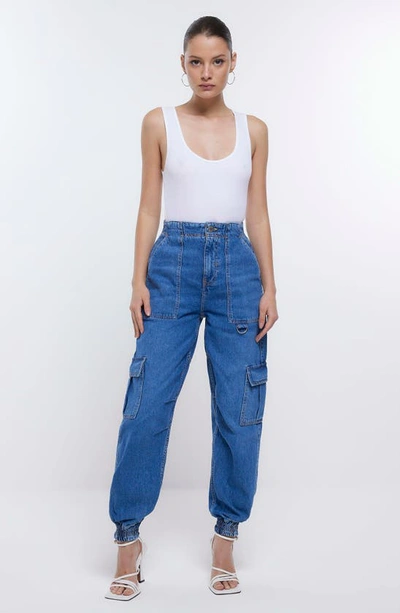 River Island Cargo Denim Joggers In Denim