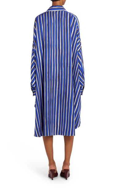 Shop Bottega Veneta Hand Drawn Stripe Oversize Shirtdress In Blue/ Black