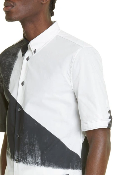 Shop Alexander Mcqueen Brad Short Sleeve Cotton Button-down Shirt In Black/ White