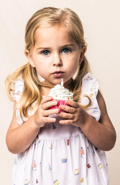 Petite Plume Birthday Print Ruffle Romper In White