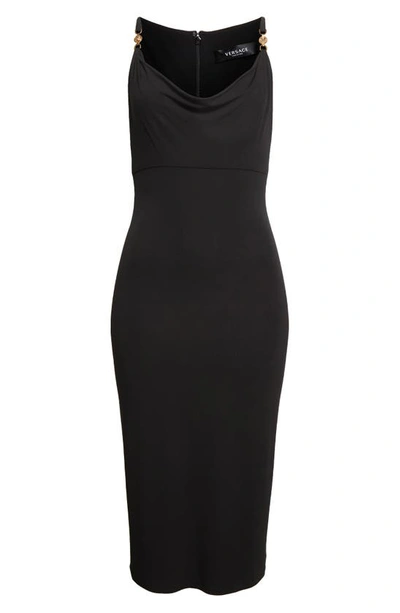 Shop Versace Cowl Neck Jersey Midi Dress In Black