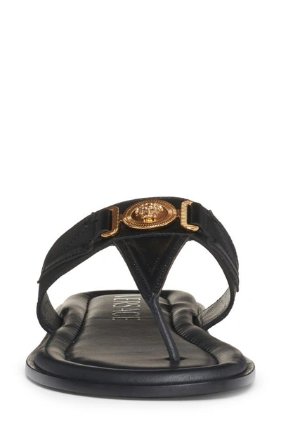 Versace Black Open Square Toe Sandals In Black  Gold