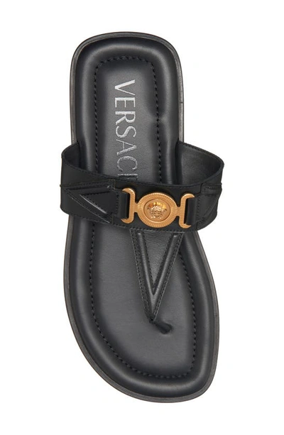Versace Black Open Square Toe Sandals In Black  Gold