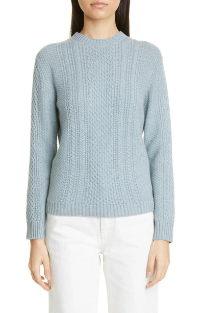 Shop Loro Piana Cable Knit Baby Cashmere Sweater In W0rp Clear Blue Clou