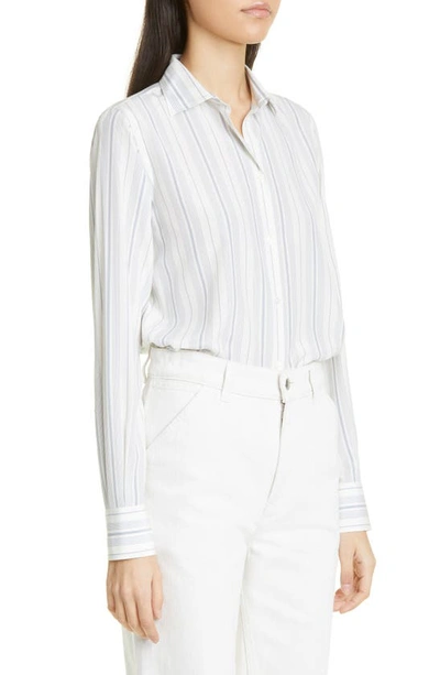 Shop Loro Piana Lake Stripe Silk Button-up Shirt In F4dq White/ Clear Blu