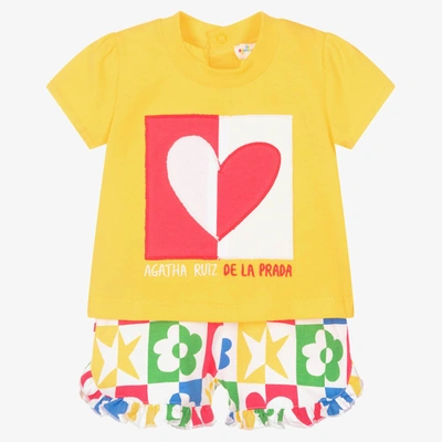 Shop Agatha Ruiz De La Prada Girls Yellow Heart Cotton Shorts Set