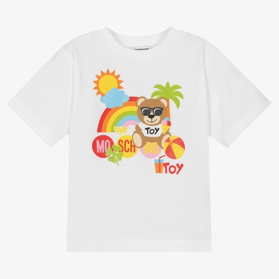 Shop Moschino Kid-teen White Cotton Teddy Logo Maxi T-shirt
