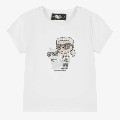 Shop Karl Lagerfeld Kids Girls White Ikonik Karl T-shirt