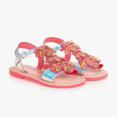 Shop Billieblush Girls Iridescent Flower Sandals In Pink