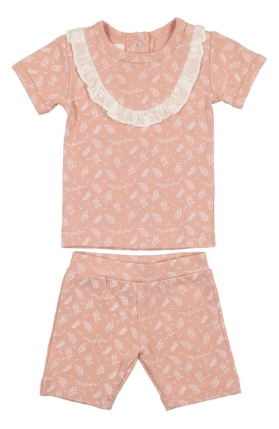 Shop Maniere Leaves & Branches Print T-shirt & Shorts Set In Pale Pink