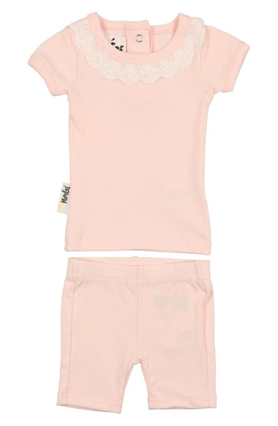 Maniere Eyelet Collar T-shirt & Shorts Set In Pale Peach