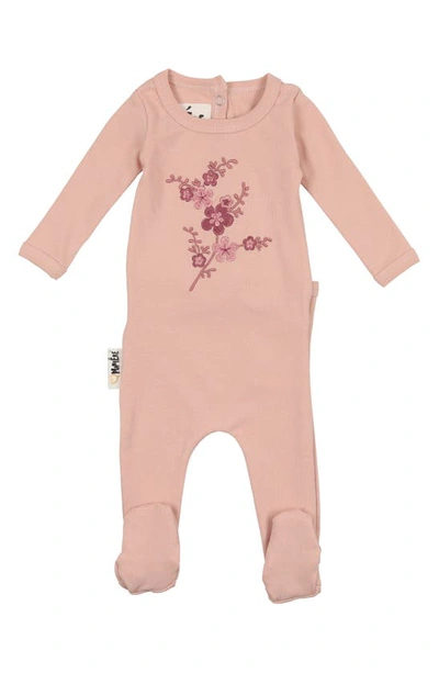 Shop Maniere Floral Embroidered Cotton Knit Footie In Mauve