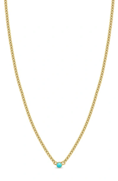 Shop Zoë Chicco Turquoise Pendant Necklace In 14k Yellow Gold