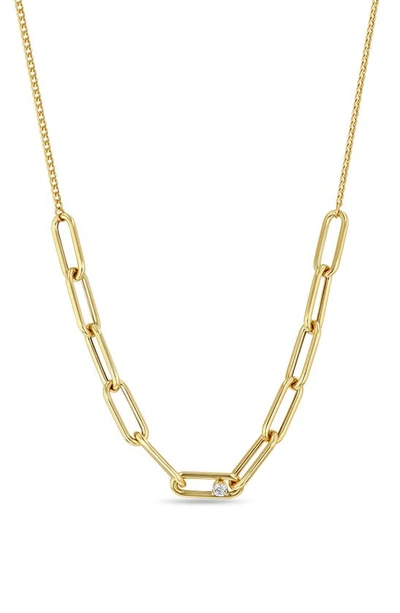 Zoë Chicco 14k Yellow Gold Prong Diamonds Diamond Solitaire Paperclip Link Statement Necklace, 16-18 In 14k Yellow Gold