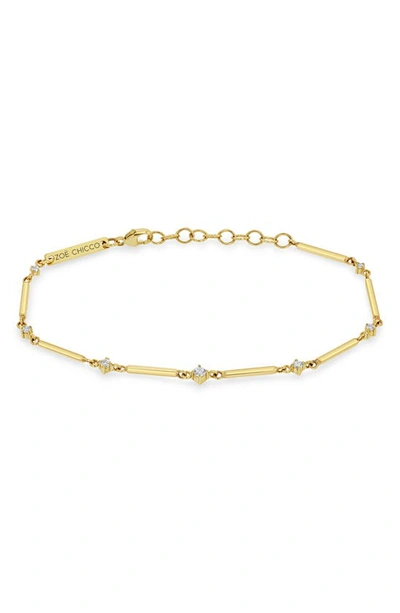 Shop Zoë Chicco Gold Bar & Graduated Prong Diamond Bracelet In 14k Yellow Gold