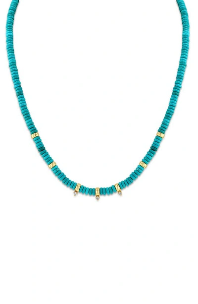 Shop Zoë Chicco Turquoise Beaded Necklace In 14k Yellow Gold