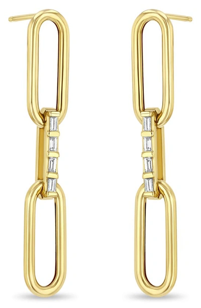 Shop Zoë Chicco Large Paperclip Chain With Baguette Diamond Link Drop Earrings In 14k Yellow Gold