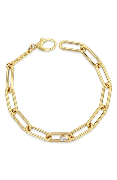 Shop Zoë Chicco Large Paperclip Chain Bracelet With Prong Diamond In 14k Yellow Gold