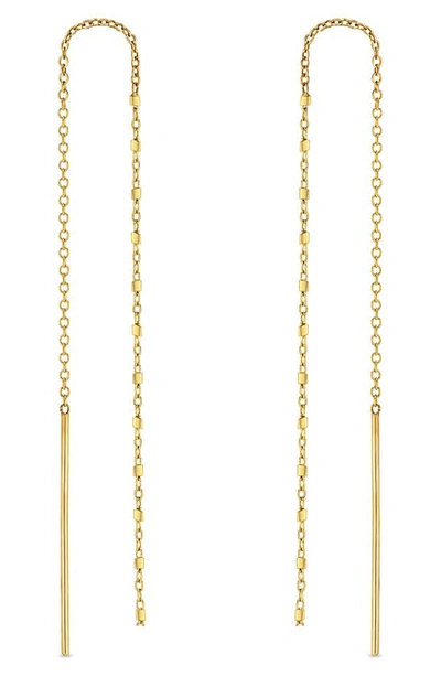 Shop Zoë Chicco Square Bead Chain Drop Threader Earrings In 14k Yellow Gold