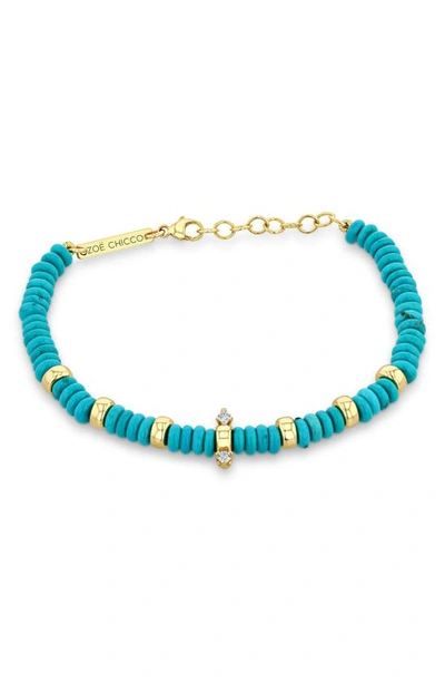 Shop Zoë Chicco Beaded Turquoise Bracelet In 14k Yellow Gold