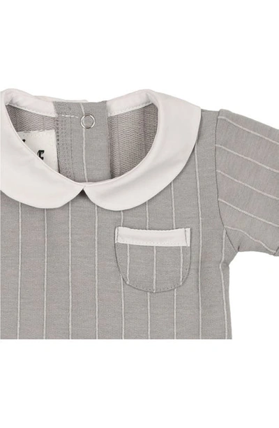 Maniere Manière Raised Stripe Short Sleeve Top & Shorts Set In Grey